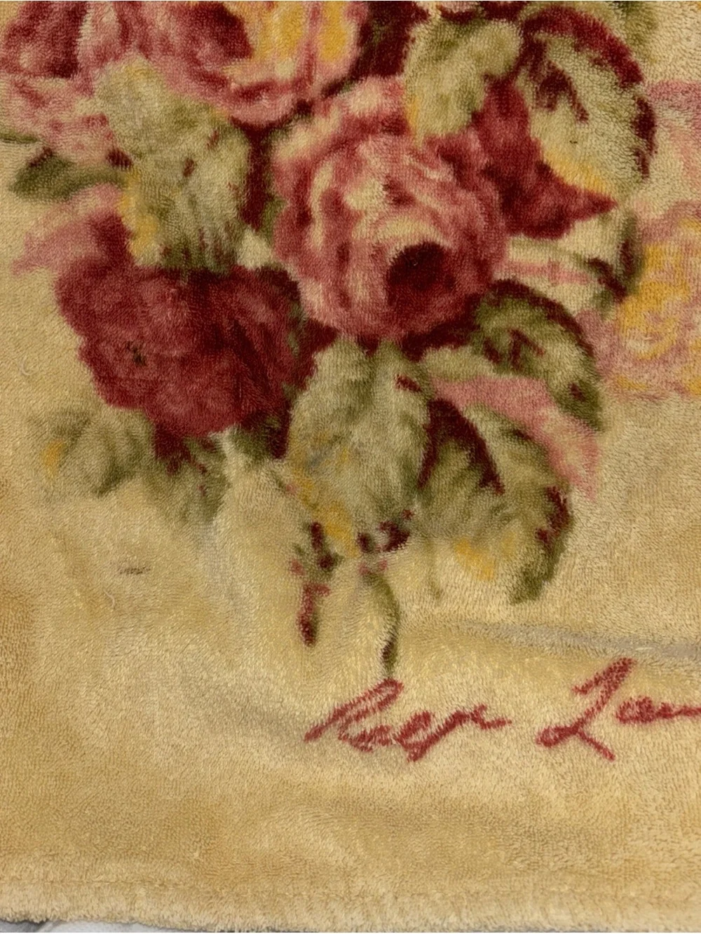 VGE RALPH LAUREN *KATHLEEN Yellow FLORAL Shabby ROSES HAND TOWEL & BATH TOWEL